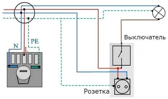 Схема подключения светильника через выключатель