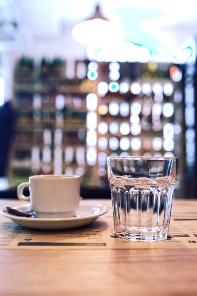 Чашка кофе и стакан воды