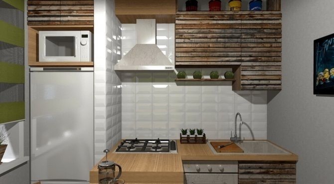 Маленькая кухня дизайн с холодильником