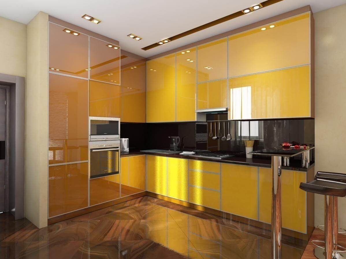 Желтая кухня в стиле хайтек