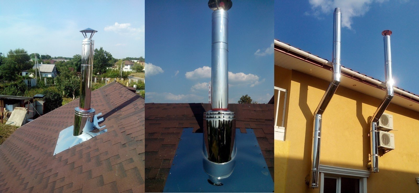 Коаксиальный дымоход для газового котла через крышу в частном доме