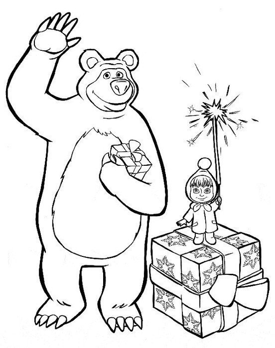 Маша и медведь китайский новый год раскраска