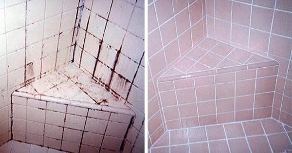 Обновление старой плитки в ванной до и после