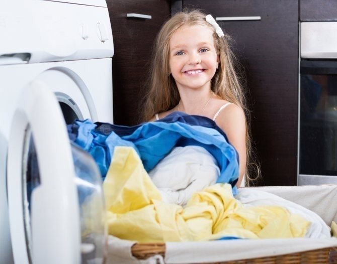 Маленькая девочка со стиральной машиной